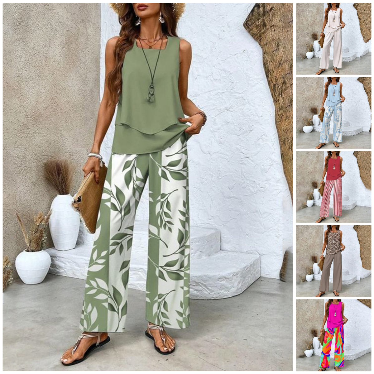 🔥Promotions de printemps🌺Tenue 2 pièces tendance pour femme, haut sans manches et pantalon(🔥54 % de réduction)