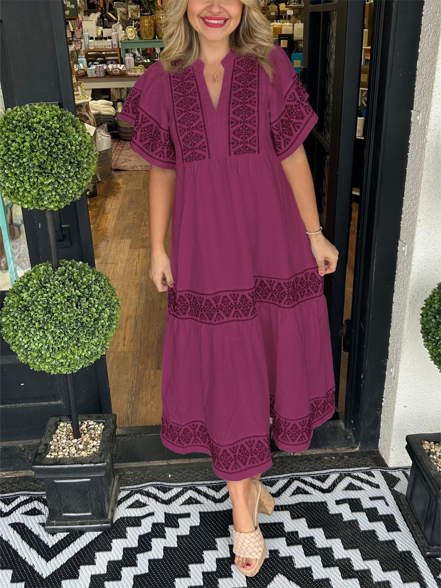 💃ROBE MAXI BOHO À COL EN V POUR FEMME (ACHAT 2 LIVRAISON GRATUITE)