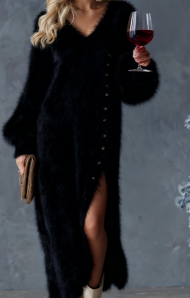 ✨ Robe-pull élégante à fente latérale pour femme