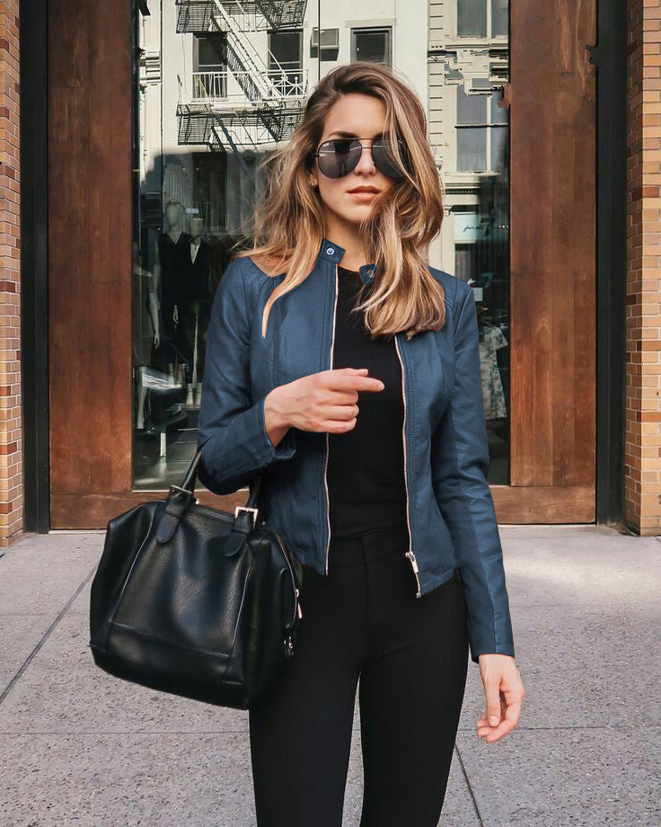 Veste d'automne pour femme en cuir souple pour un usage quotidien