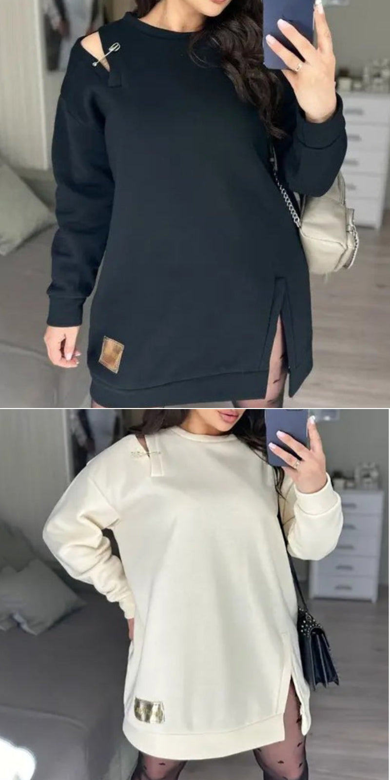 đ 2024 Automne Nouvel Arrivage | Robe midi stylĂ©e Ă col rond, Ă manches longues et amples âš