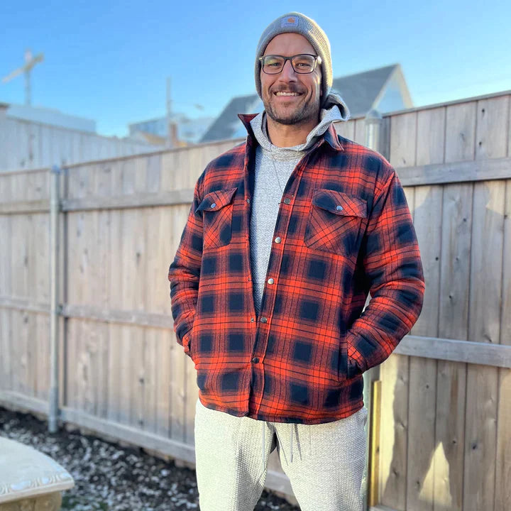 Veste de chemise en flanelle pour hommes Manteau à carreaux à manches longues, matelassé et doublé Vêtements d'extérieur épais à boutons pour l'hiver