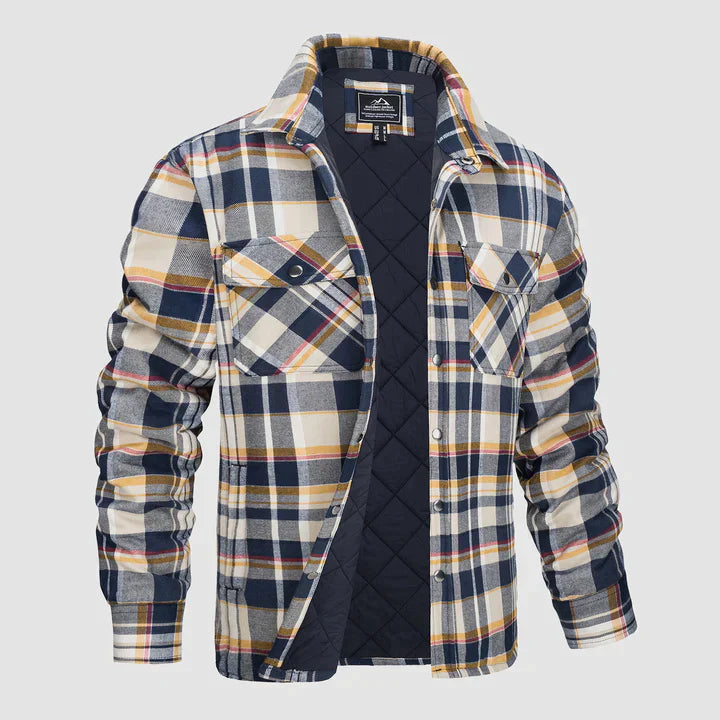 Veste de chemise en flanelle pour hommes Manteau à carreaux à manches longues, matelassé et doublé Vêtements d'extérieur épais à boutons pour l'hiver
