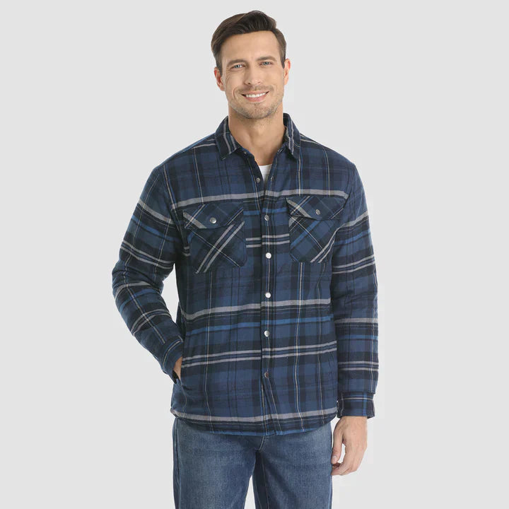 Veste de chemise en flanelle pour hommes Manteau à carreaux à manches longues, matelassé et doublé Vêtements d'extérieur épais à boutons pour l'hiver