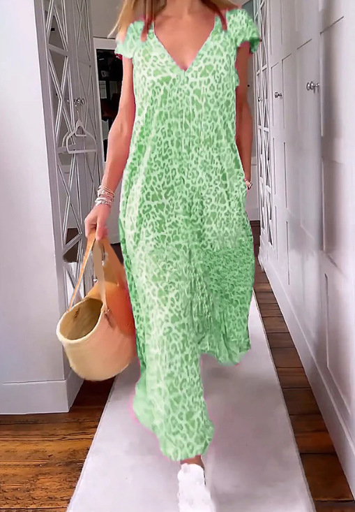 🌸 Promotion de printemps 50 % RÉDUCTION ✨ Col en V Robe maxi imprimée à manches courtes