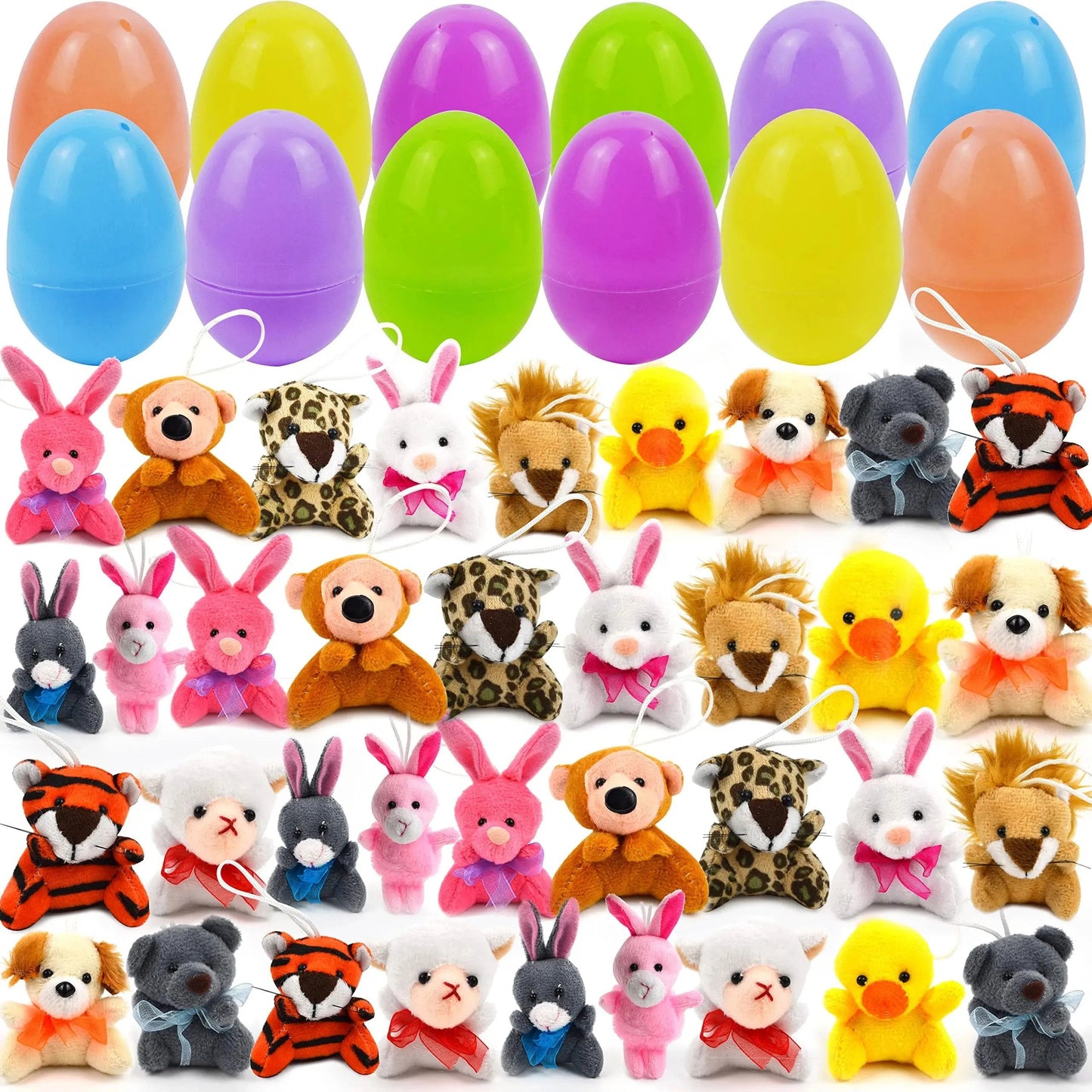 🔥PROMOTION 50%-12/24/36 Pcs Oeufs de Pâques pré-remplis avec des animaux en peluche