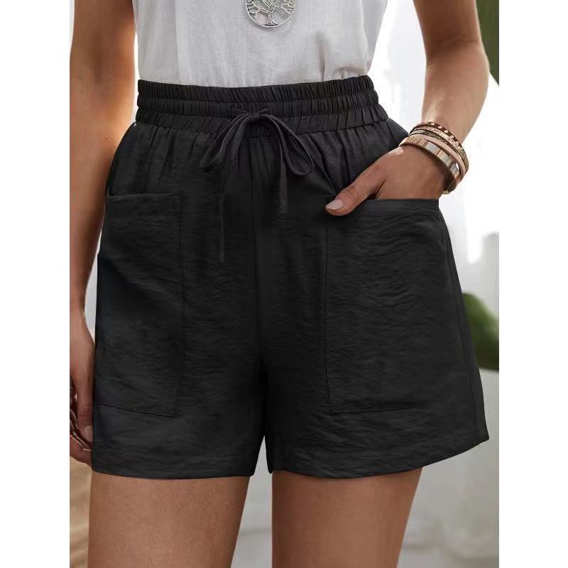 Nouveau pantalon décontracté en coton lin pour femmes, couleur unie, double poches, home shorts