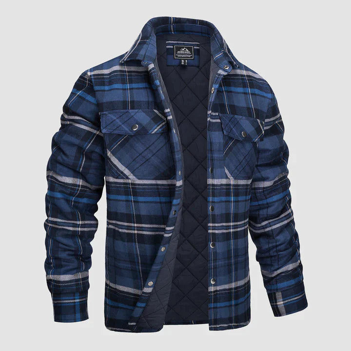 Veste de chemise en flanelle pour hommes Manteau à carreaux à manches longues, matelassé et doublé Vêtements d'extérieur épais à boutons pour l'hiver