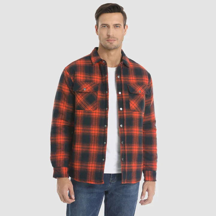 Veste de chemise en flanelle pour hommes Manteau à carreaux à manches longues, matelassé et doublé Vêtements d'extérieur épais à boutons pour l'hiver