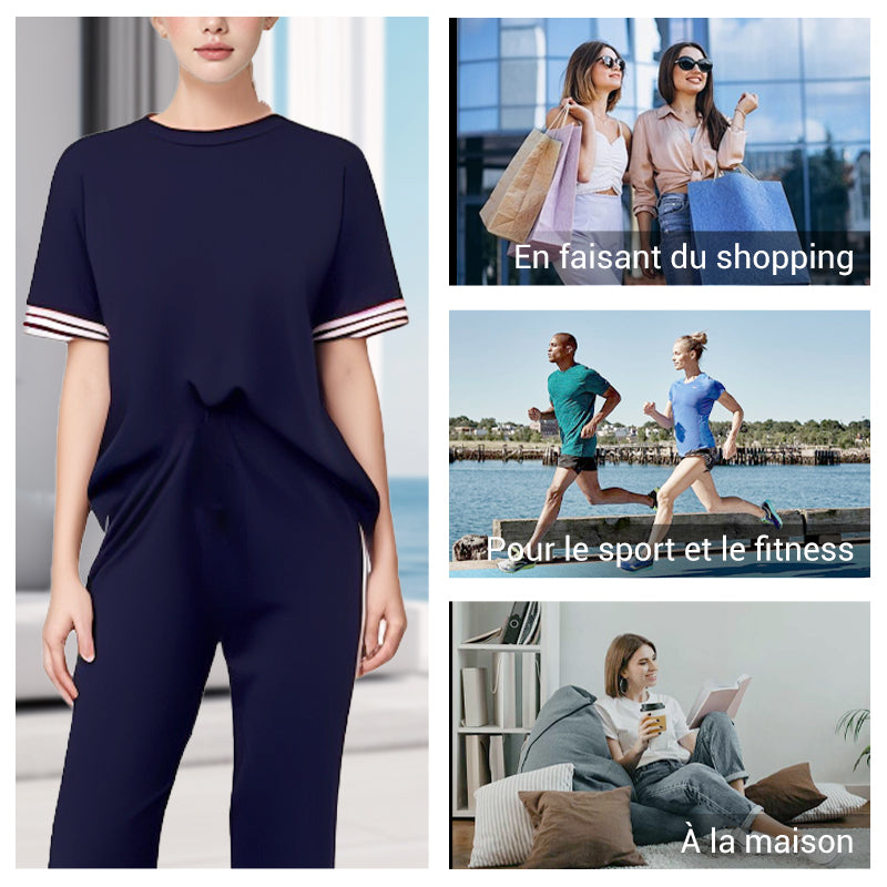 Ensemble de T-shirt Rayé et Pantalon de Jogging à Jambes Larges pour Femmes