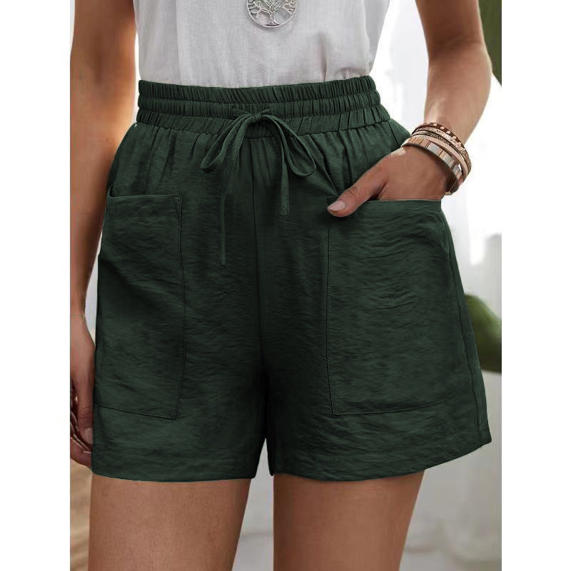 Nouveau pantalon décontracté en coton lin pour femmes, couleur unie, double poches, home shorts