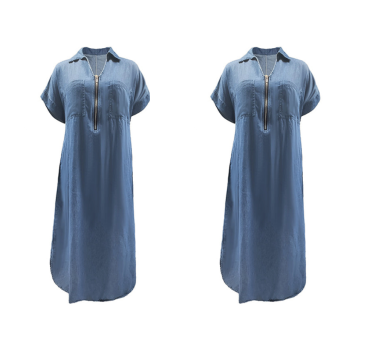 đ„ Jusqu'Ă -50% sur toute la collection ! Robe longue en jean zippĂ©e Ă col en V pour femme