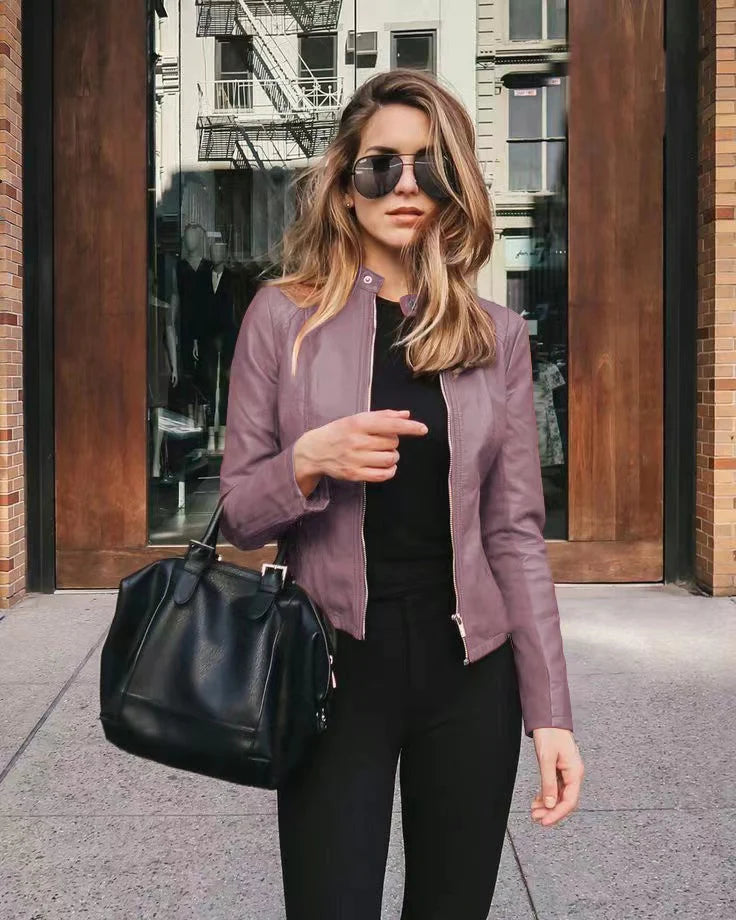 Veste d'automne pour femme en cuir souple pour un usage quotidien