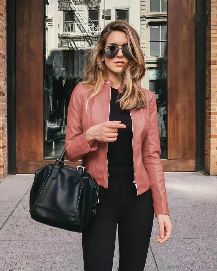 Veste d'automne pour femme en cuir souple pour un usage quotidien