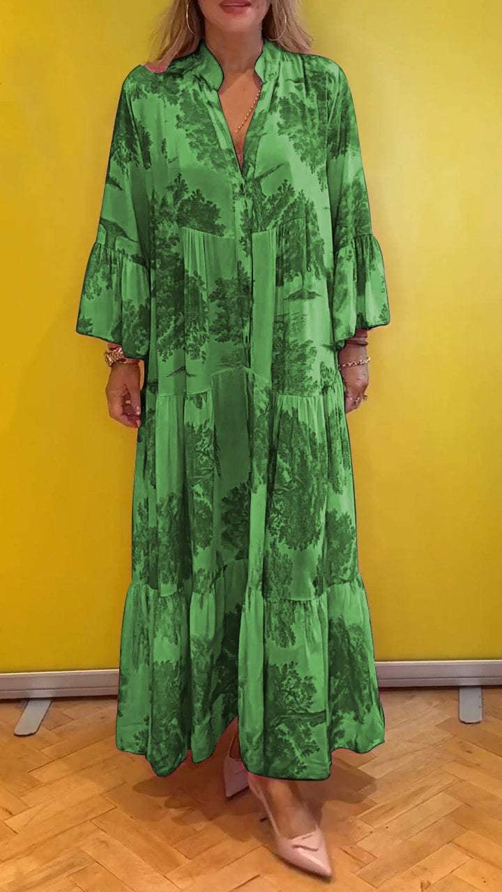 đRobe longue d'Ă©tĂ© Ă col en V Ă motif forestier pour femmesđ