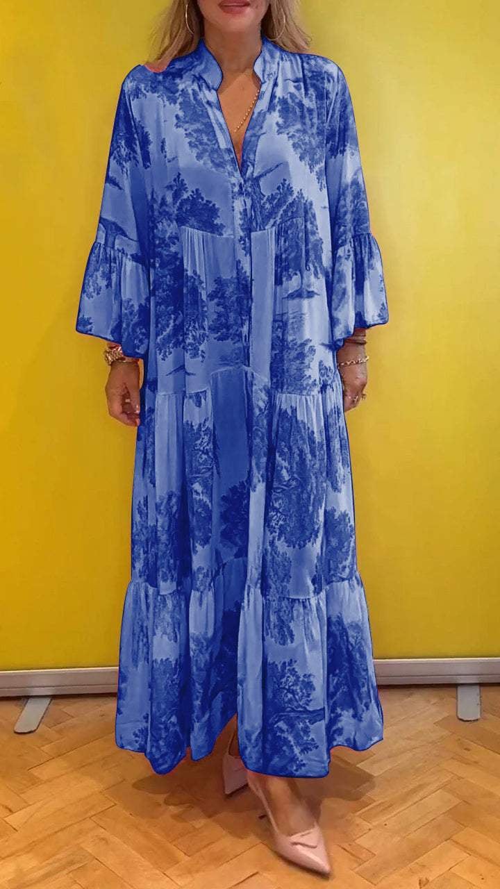 💃Robe longue d'été à col en V à motif forestier pour femmes👗
