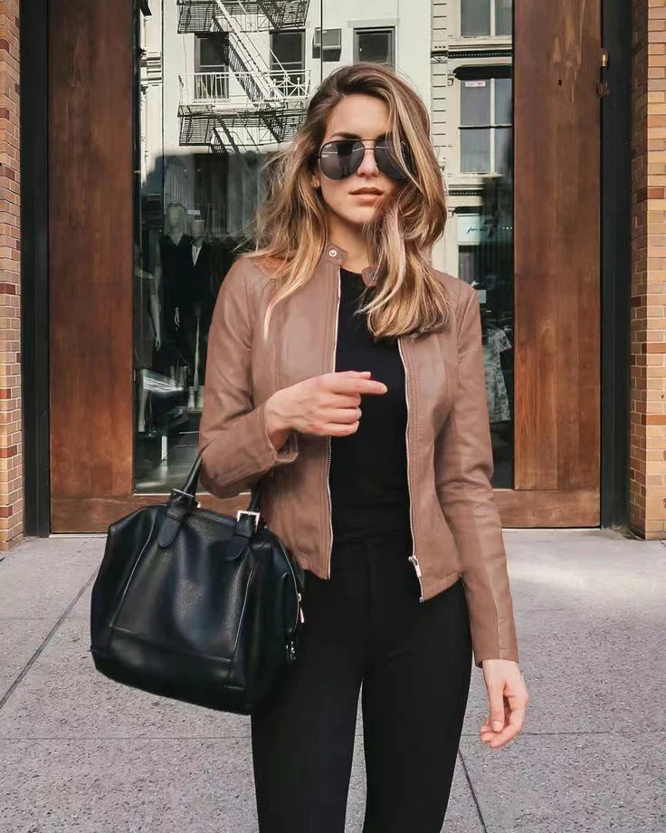 Veste d'automne pour femme en cuir souple pour un usage quotidien