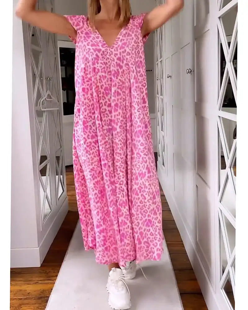 🌸 Promotion de printemps 50 % RÉDUCTION ✨ Col en V Robe maxi imprimée à manches courtes
