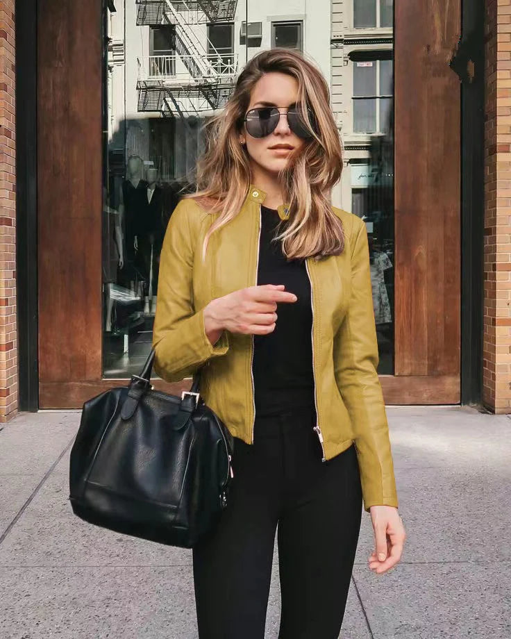 Veste d'automne pour femme en cuir souple pour un usage quotidien