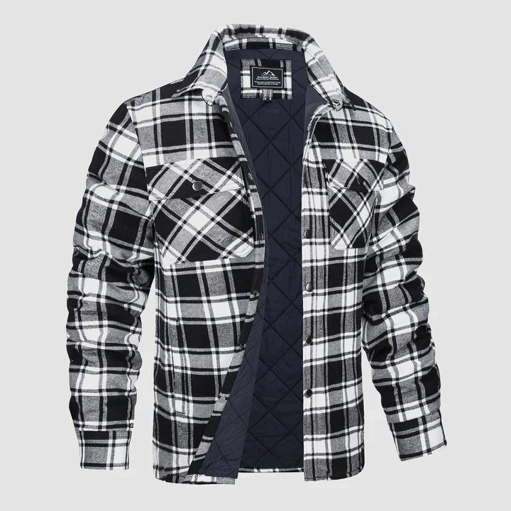 Veste de chemise en flanelle pour hommes Manteau à carreaux à manches longues, matelassé et doublé Vêtements d'extérieur épais à boutons pour l'hiver
