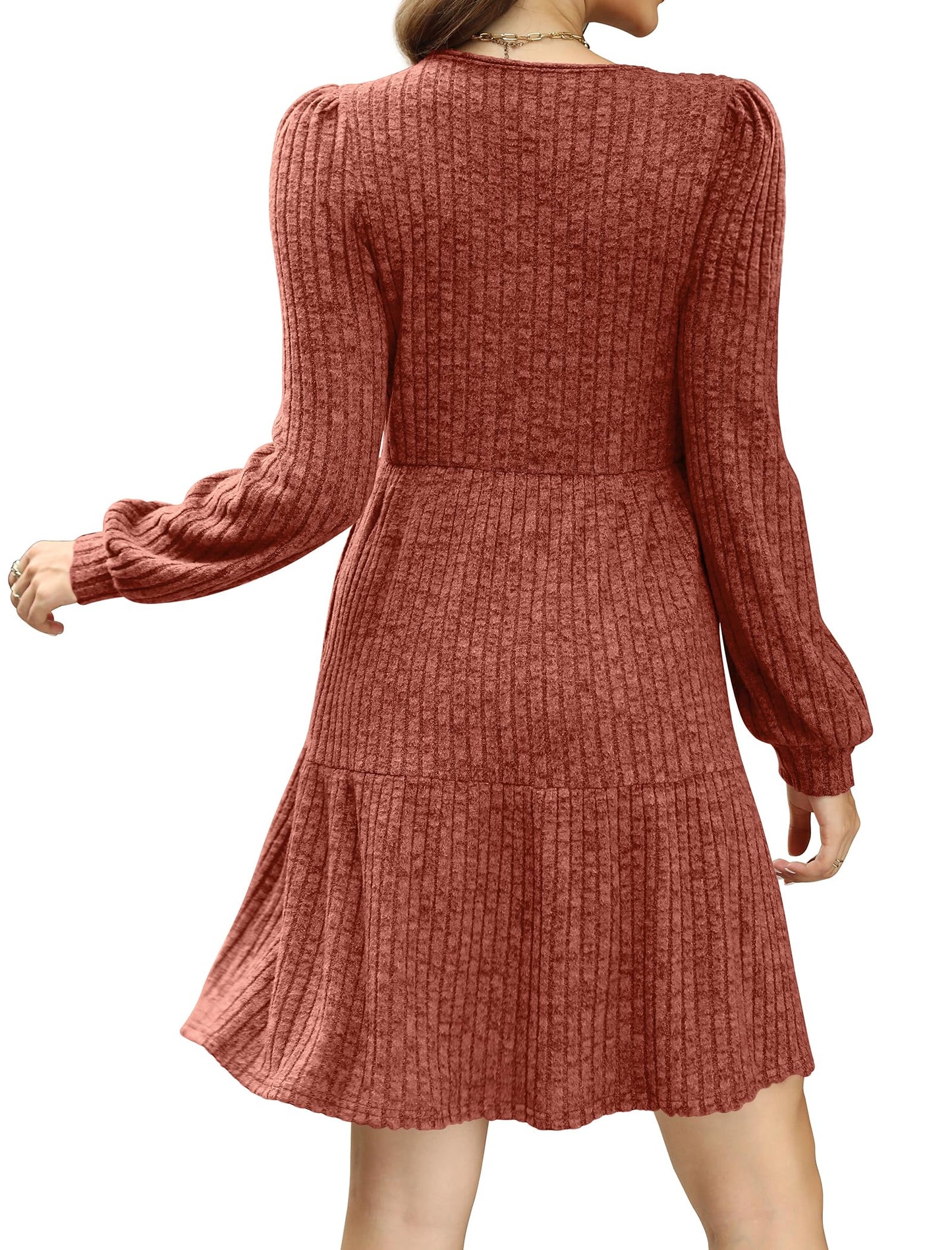 đ2025 Automne Nouveau style 49 % de rĂ©ductionâ° Robe cĂŽtelĂ©e Ă encolure carrĂ©e et manches lanternes pour femme