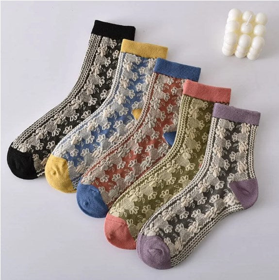 Chaussettes en coton à fleurs pour femmes (10 paires)