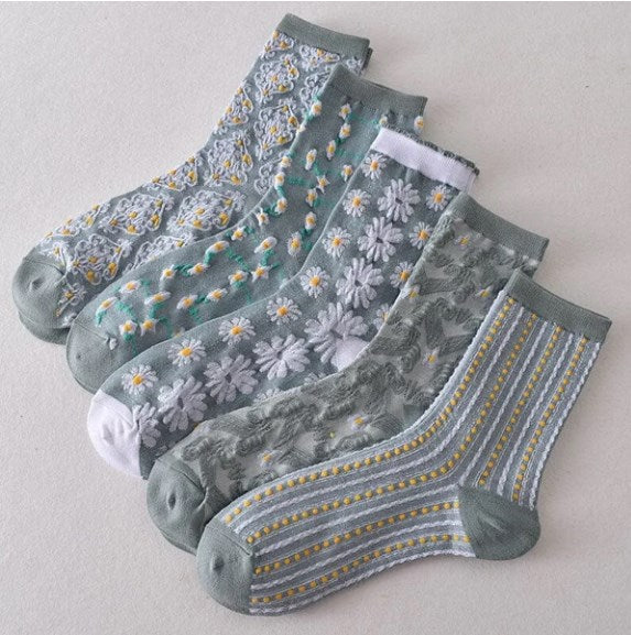 Chaussettes en coton à fleurs pour femmes (10 paires)
