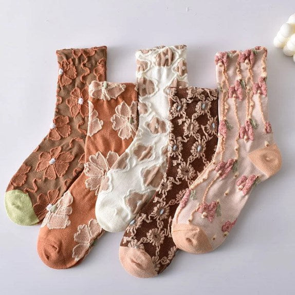 Chaussettes en coton à fleurs pour femmes (10 paires)