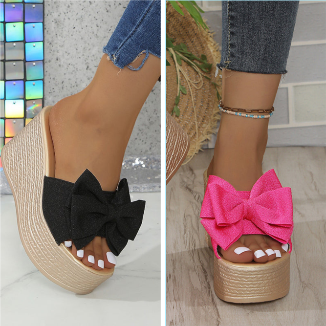 Chaussons pour femmes avec nœud et semelle épaisse