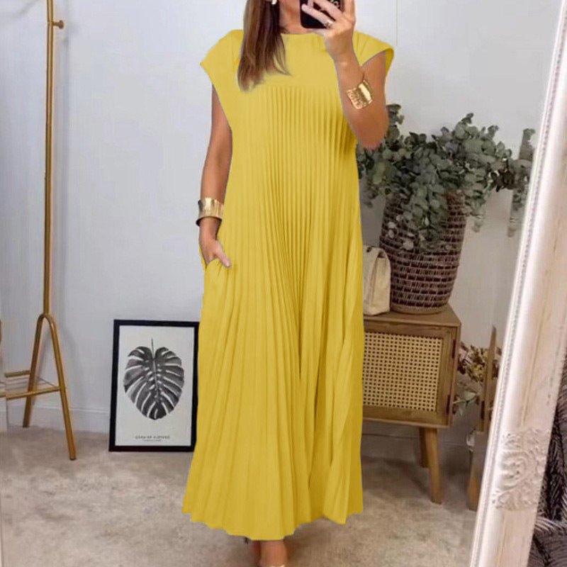 💞Robe élégante plissée unie sans manches💞Achetez-en 2, livraison gratuite