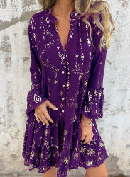 đFemme Motif GĂ©omĂ©trique Confortable robe midi avec col en V