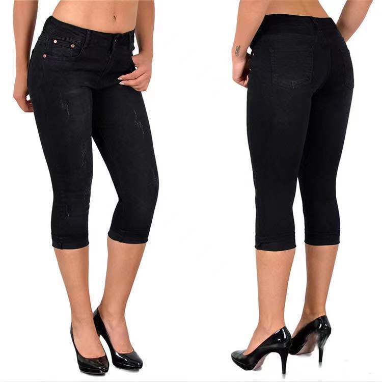 Jean capris déchiré avec ourlet retroussé