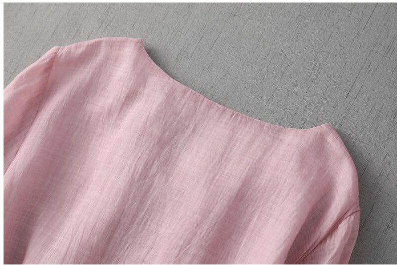 🎀Col rond Manches moyennes Couleur solide Robes droites pour femmes🌷