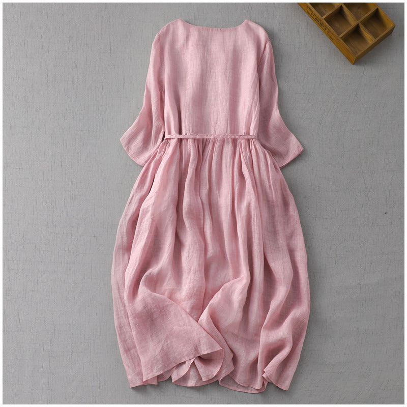 🎀Col rond Manches moyennes Couleur solide Robes droites pour femmes🌷