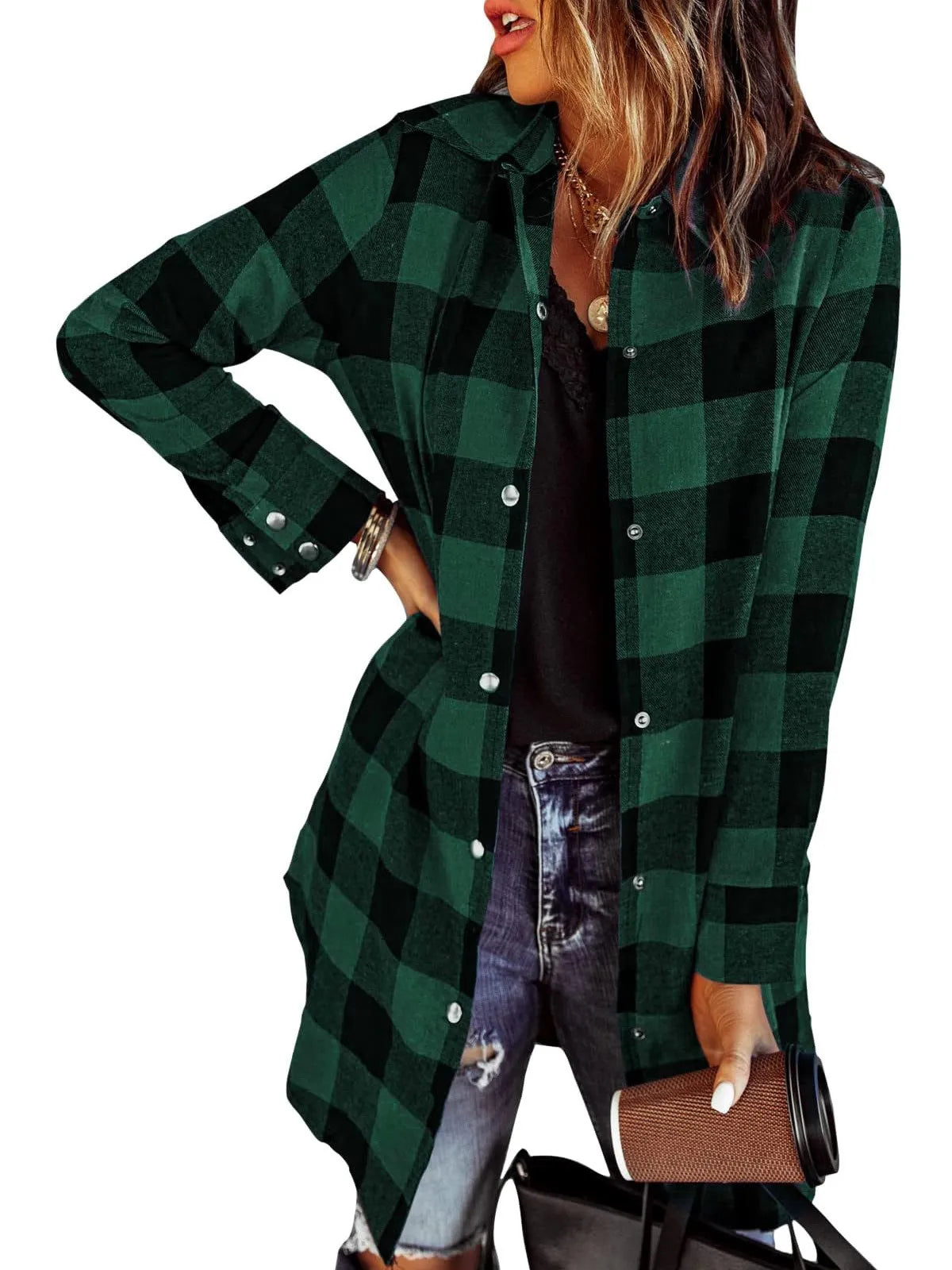 🌸NOUVELLE VENTE CHAUDE🔥Veste chemise longue à carreaux pour femmes