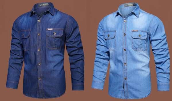 đ„â56%đ Chemise en Jean Homme Manches Longues, ModĂšle DĂ©contractĂ© avec Deux Poches Poitrineđ€ Style Utilitaire Intemporel !