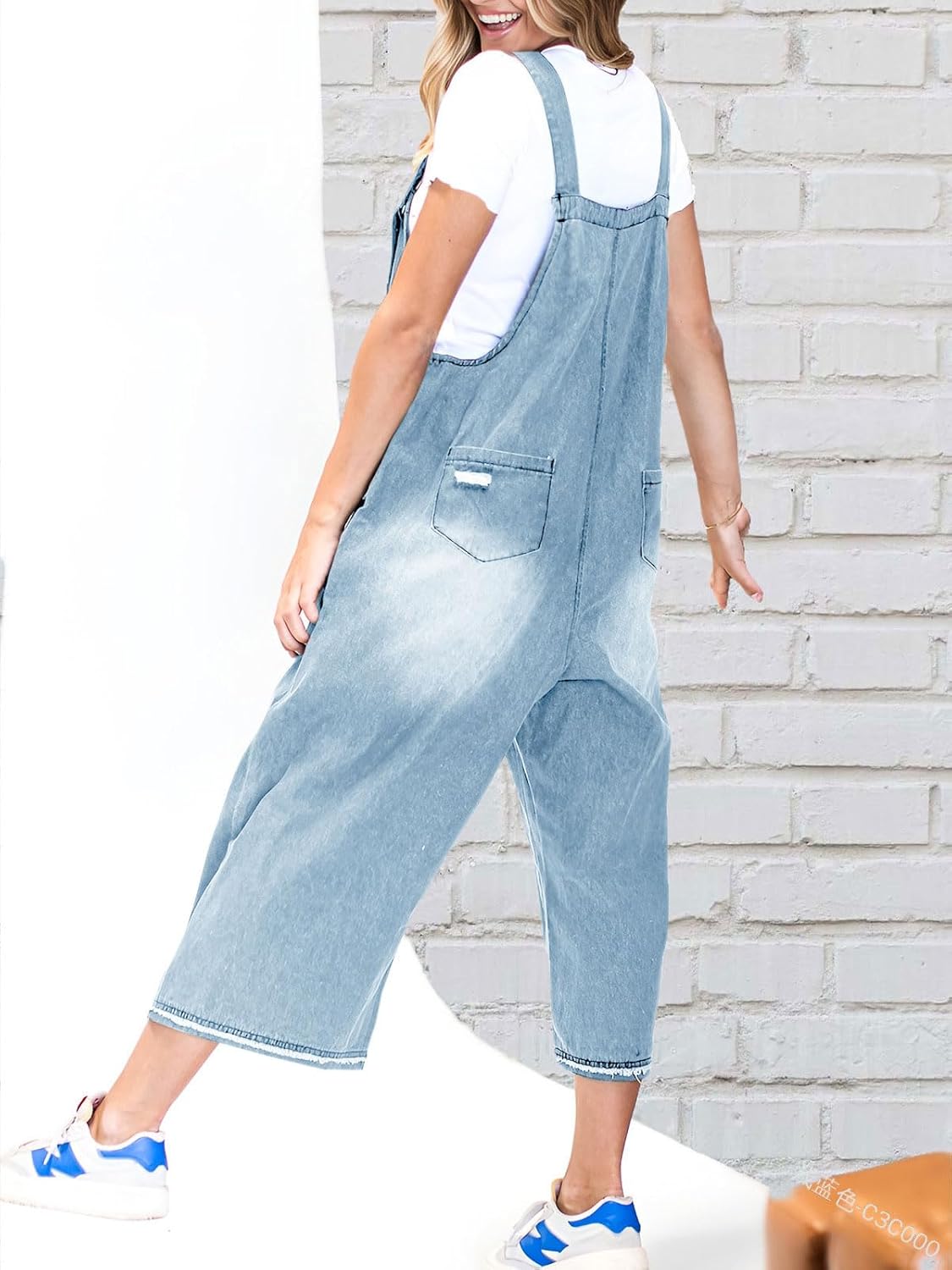 🔥Vente limitée à 50 % de réduction💕Salopette en denim déchirée pour femmes, mignonne et décontractée, avec boutons