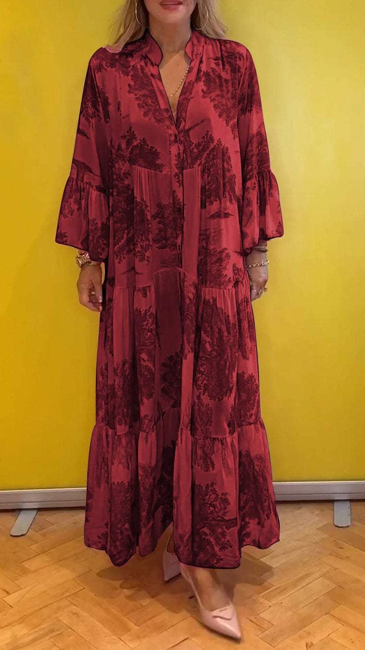 đRobe longue d'Ă©tĂ© Ă col en V Ă motif forestier pour femmesđ