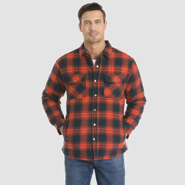 Veste de chemise en flanelle pour hommes Manteau à carreaux à manches longues, matelassé et doublé Vêtements d'extérieur épais à boutons pour l'hiver