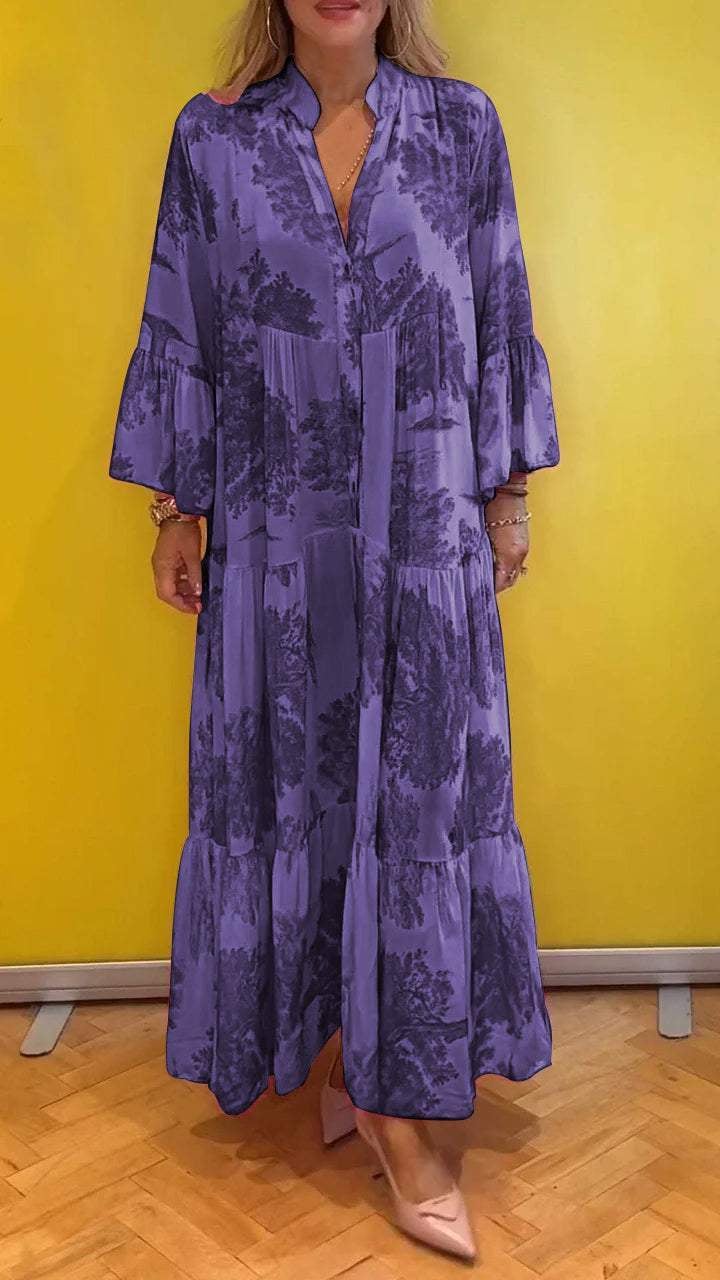 💃Robe longue d'été à col en V à motif forestier pour femmes👗