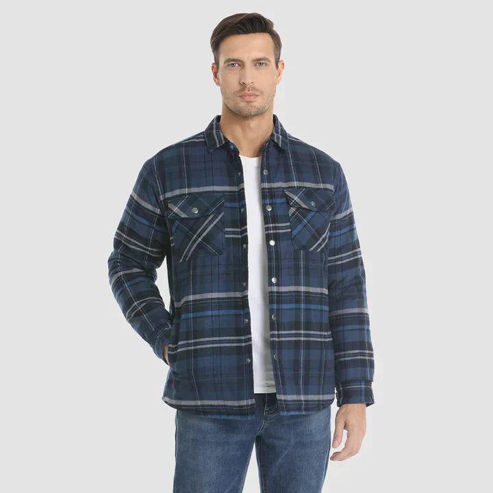 Veste de chemise en flanelle pour hommes Manteau à carreaux à manches longues, matelassé et doublé Vêtements d'extérieur épais à boutons pour l'hiver
