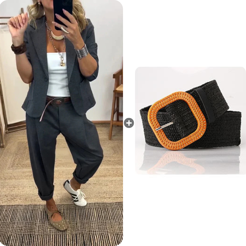 Veste à col pour femme + pantalon - Ensemble élégant pour aller au travail