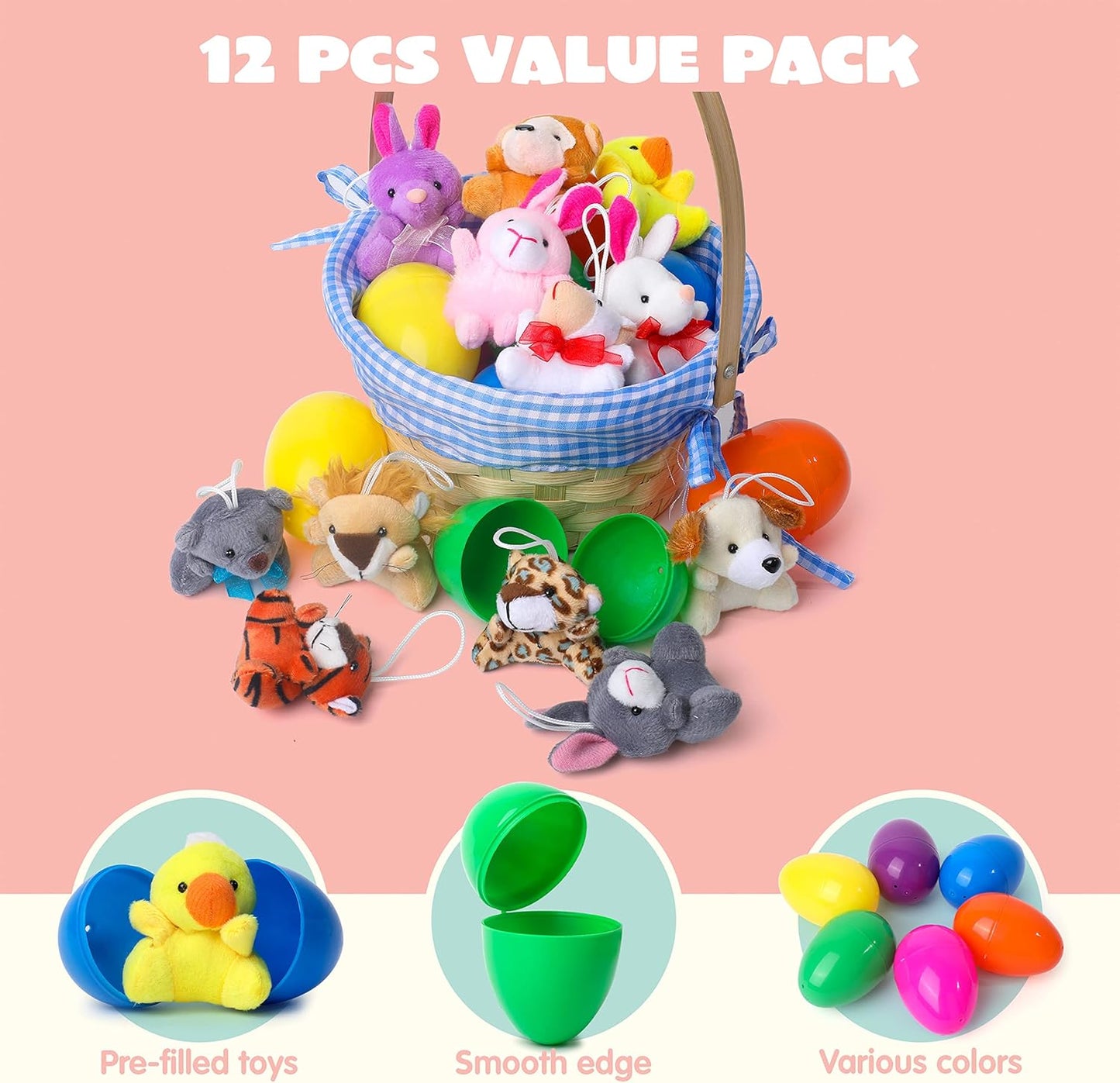 🔥PROMOTION 50%-12/24/36 Pcs Oeufs de Pâques pré-remplis avec des animaux en peluche
