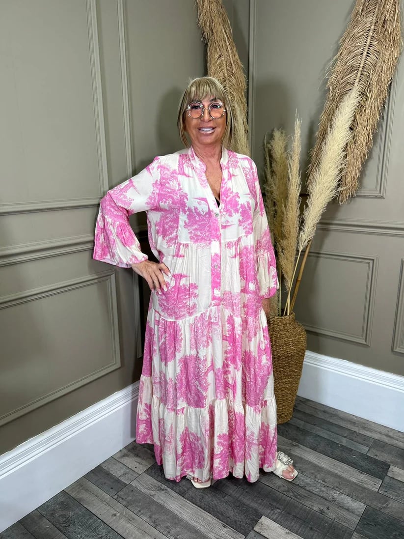 💃Robe longue d'été à col en V à motif forestier pour femmes👗