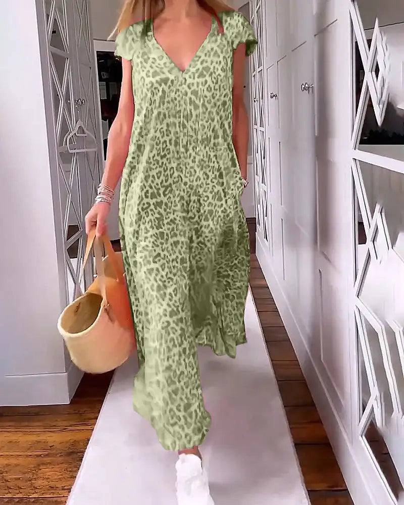 🌸 Promotion de printemps 50 % RÉDUCTION ✨ Col en V Robe maxi imprimée à manches courtes