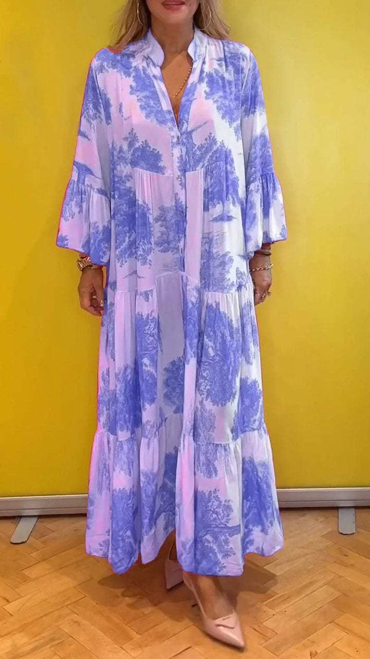 đRobe longue d'Ă©tĂ© Ă col en V Ă motif forestier pour femmesđ