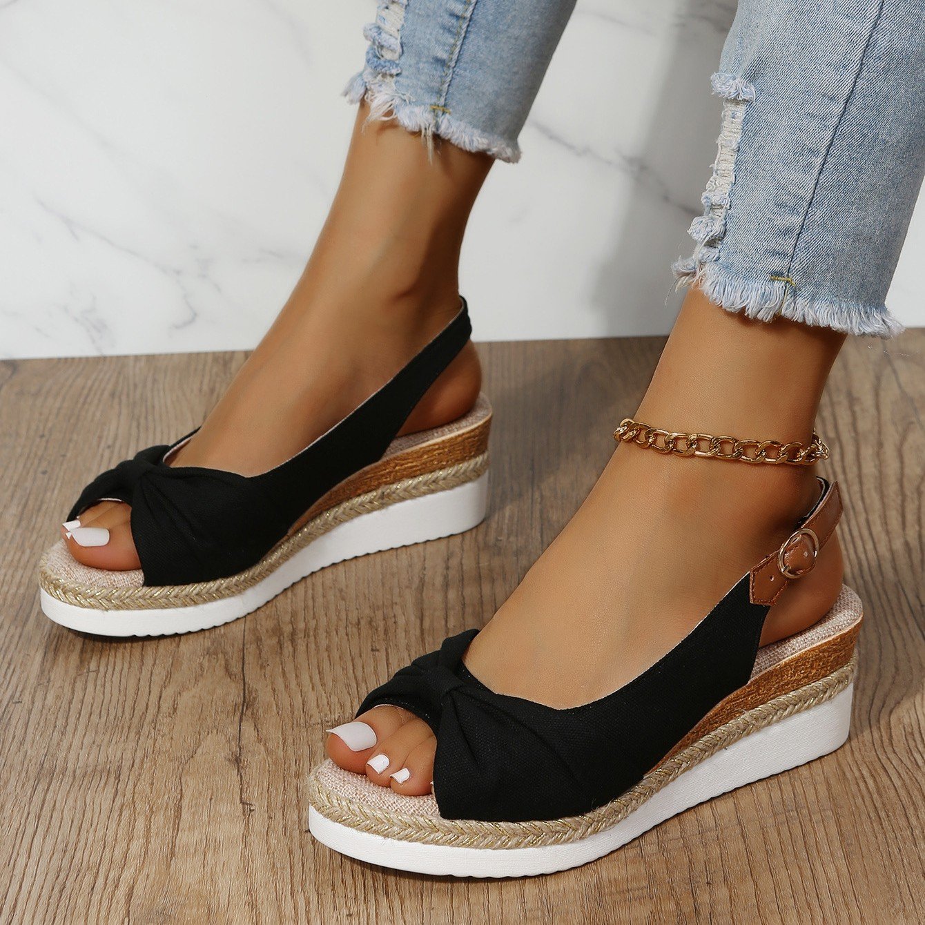 đ„Dernier jour pour 50% de rĂ©duction - Sandales Ă talons compensĂ©s Espadrille pour femmes