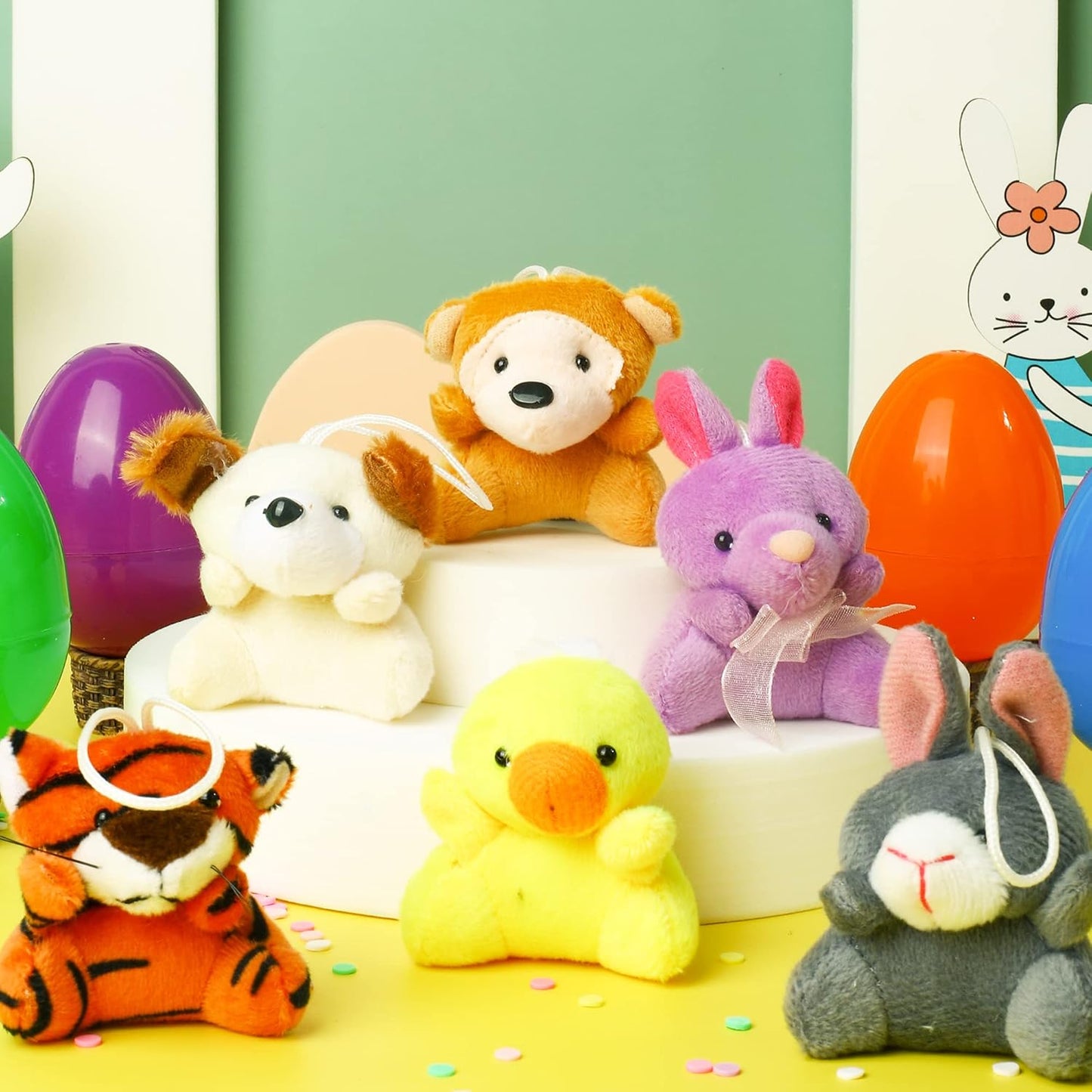 🔥PROMOTION 50%-12/24/36 Pcs Oeufs de Pâques pré-remplis avec des animaux en peluche