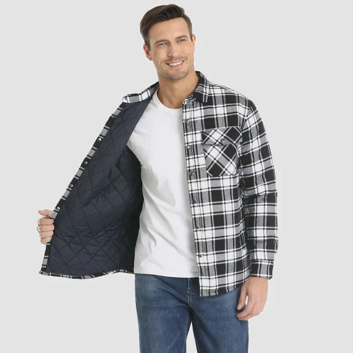 Veste de chemise en flanelle pour hommes Manteau à carreaux à manches longues, matelassé et doublé Vêtements d'extérieur épais à boutons pour l'hiver
