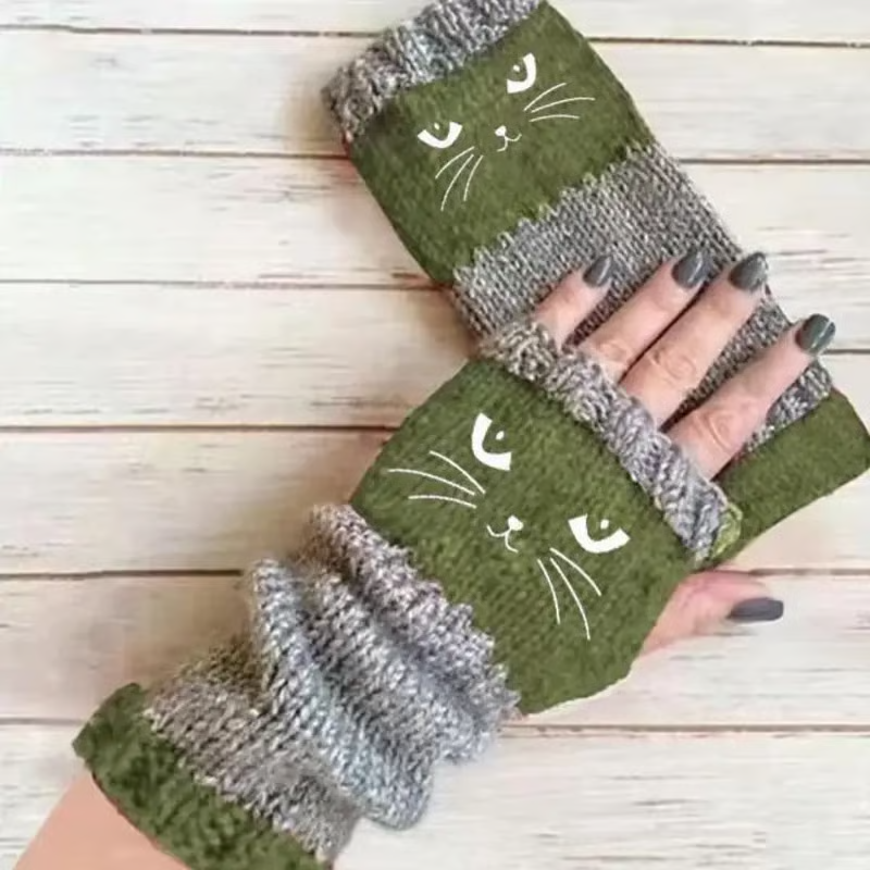 🎁 Promotion du dernier jour 50 % DE RÉDUCTION 🐱 Gants tricotés pour femmes avec motif chat — Pour des mains au chaud et des doigts libres 🧶